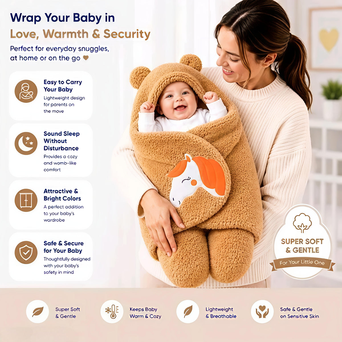 New Born Baby Cute Hooded Blanket